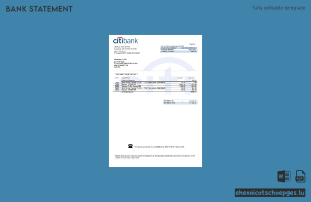 Beispiel eines Kontoauszugs der Citibank (Vereinigtes Königreich)